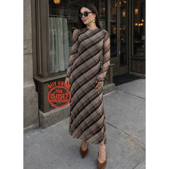 ZARA Plaid Long Sleeve Printed Maxi Dress NWT Size M - Picture 2 of 15